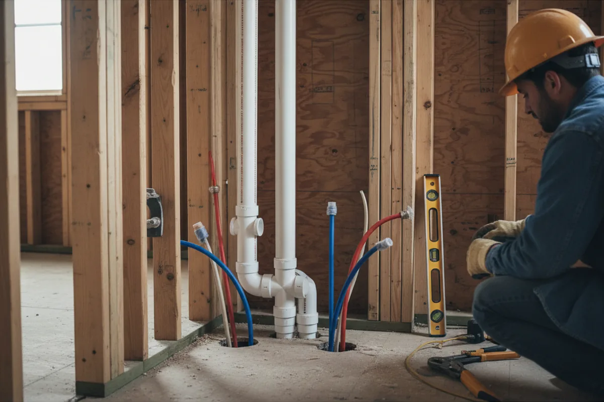 Drain and supply rough-in during Sump Pump Repair in Beverly